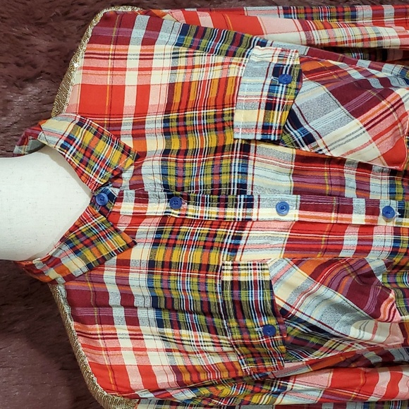 Giddy Up Glamour Plaid and Sequin Gold Blouse - Picture 3 of 8